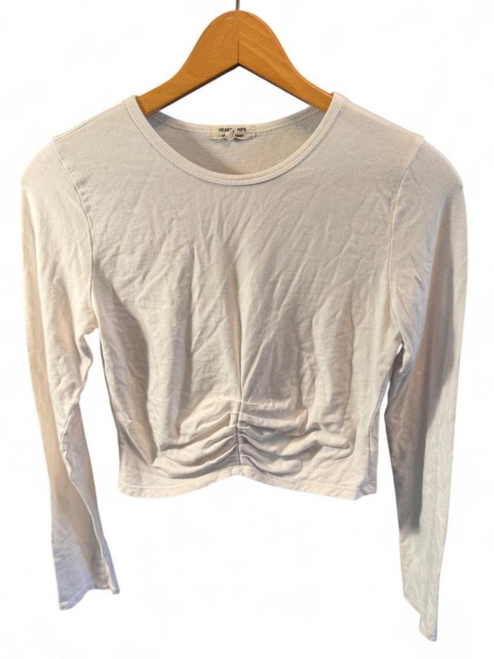 Heart & Hips Cream Long-Sleeve Ruched Front Crop Top